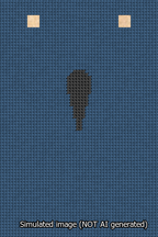 A simulated image of the stitched needlepoint design: Banner 13m Squared Apostrophe Black on Blue. Not A.I. generated.