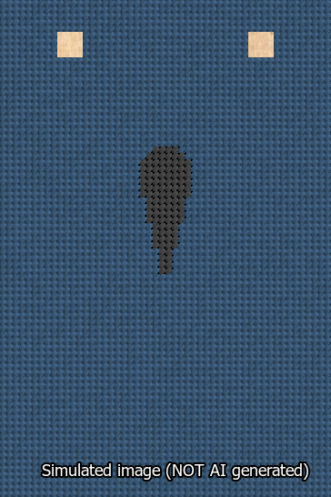A simulated image of the stitched needlepoint design: Banner 13m Squared Apostrophe Black on Blue. Not A.I. generated.