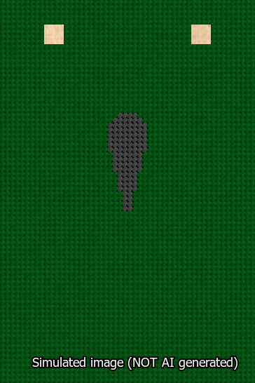 A simulated image of the stitched needlepoint design: Banner 13m Squared Apostrophe Black on Green. Not A.I. generated.