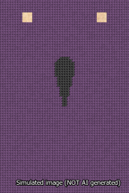 A simulated image of the stitched needlepoint design: Banner 13m Squared Apostrophe Black on Purple. Not A.I. generated.
