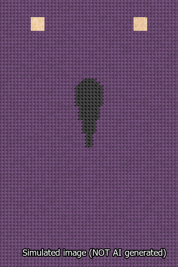 A simulated image of the stitched needlepoint design: Banner 13m Squared Apostrophe Black on Purple. Not A.I. generated.