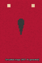 A simulated image of the stitched needlepoint design: Banner 13m Squared Apostrophe Black on Red. Not A.I. generated.