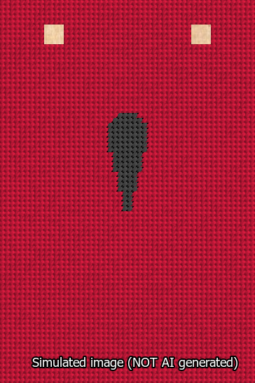 A simulated image of the stitched needlepoint design: Banner 13m Squared Apostrophe Black on Red. Not A.I. generated.