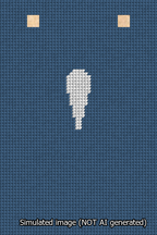 A simulated image of the stitched needlepoint design: Banner 13m Squared Apostrophe White on Blue. Not A.I. generated.