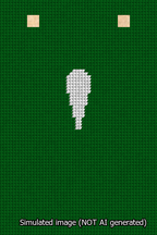 A simulated image of the stitched needlepoint design: Banner 13m Squared Apostrophe White on Green. Not A.I. generated.