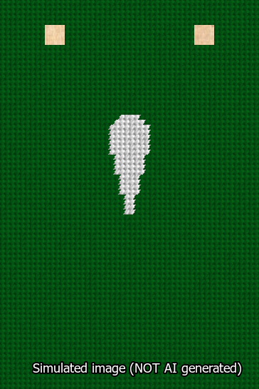 A simulated image of the stitched needlepoint design: Banner 13m Squared Apostrophe White on Green. Not A.I. generated.