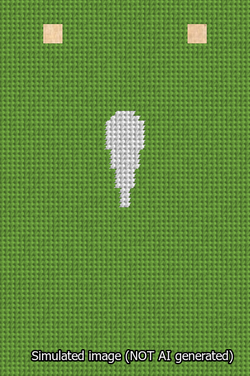 A simulated image of the stitched needlepoint design: Banner 13m Squared Apostrophe White on Light Green. Not A.I. generated.