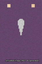 A simulated image of the stitched needlepoint design: Banner 13m Squared Apostrophe White on Purple. Not A.I. generated.
