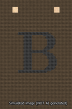 A simulated image of the stitched needlepoint design: Banner 13m Squared B Black on Brown. Not A.I. generated.