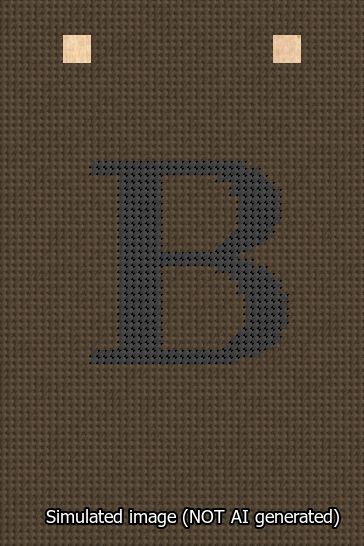 A simulated image of the stitched needlepoint design: Banner 13m Squared B Black on Brown. Not A.I. generated.