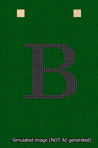 A simulated image of the stitched needlepoint design: Banner 13m Squared B Black on Green. Not A.I. generated.