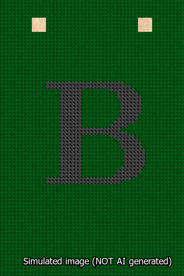 A simulated image of the stitched needlepoint design: Banner 13m Squared B Black on Green. Not A.I. generated.
