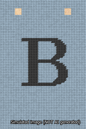 A simulated image of the stitched needlepoint design: Banner 13m Squared B Black on Light Blue. Not A.I. generated.