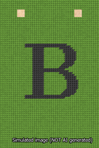 A simulated image of the stitched needlepoint design: Banner 13m Squared B Black on Light Green. Not A.I. generated.