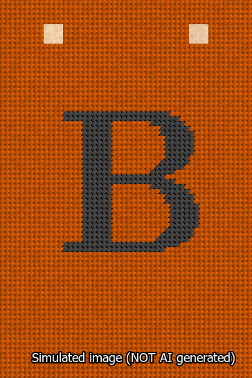 A simulated image of the stitched needlepoint design: Banner 13m Squared B Black on Orange. Not A.I. generated.