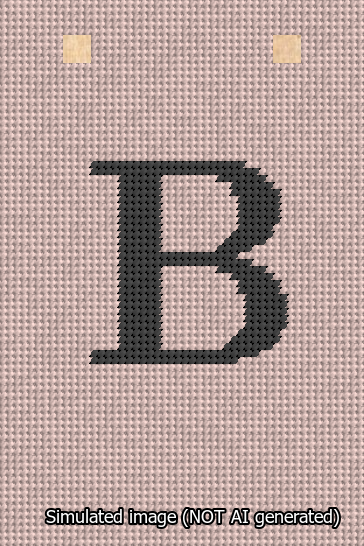 A simulated image of the stitched needlepoint design: Banner 13m Squared B Black on Pink. Not A.I. generated.
