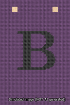 A simulated image of the stitched needlepoint design: Banner 13m Squared B Black on Purple. Not A.I. generated.
