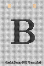 A simulated image of the stitched needlepoint design: Banner 13m Squared B Black on White. Not A.I. generated.