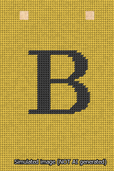 A simulated image of the stitched needlepoint design: Banner 13m Squared B Black on Yellow. Not A.I. generated.