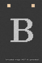 A simulated image of the stitched needlepoint design: Banner 13m Squared B White on Black. Not A.I. generated.