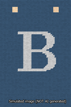A simulated image of the stitched needlepoint design: Banner 13m Squared B White on Blue. Not A.I. generated.