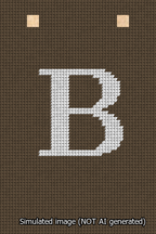 A simulated image of the stitched needlepoint design: Banner 13m Squared B White on Brown. Not A.I. generated.