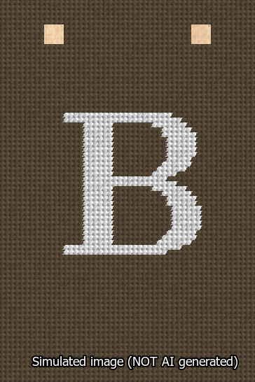 A simulated image of the stitched needlepoint design: Banner 13m Squared B White on Brown. Not A.I. generated.