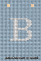 A simulated image of the stitched needlepoint design: Banner 13m Squared B White on Light Blue. Not A.I. generated.