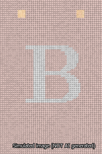 A simulated image of the stitched needlepoint design: Banner 13m Squared B White on Pink. Not A.I. generated.