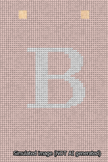A simulated image of the stitched needlepoint design: Banner 13m Squared B White on Pink. Not A.I. generated.