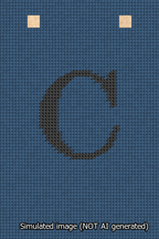 A simulated image of the stitched needlepoint design: Banner 13m Squared C Black on Blue. Not A.I. generated.