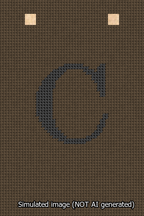 A simulated image of the stitched needlepoint design: Banner 13m Squared C Black on Brown. Not A.I. generated.