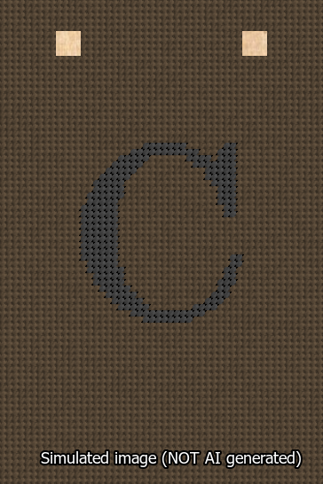 A simulated image of the stitched needlepoint design: Banner 13m Squared C Black on Brown. Not A.I. generated.