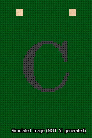 A simulated image of the stitched needlepoint design: Banner 13m Squared C Black on Green. Not A.I. generated.