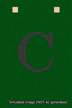 A simulated image of the stitched needlepoint design: Banner 13m Squared C Black on Green. Not A.I. generated.