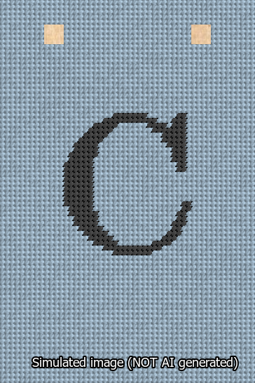 A simulated image of the stitched needlepoint design: Banner 13m Squared C Black on Light Blue. Not A.I. generated.