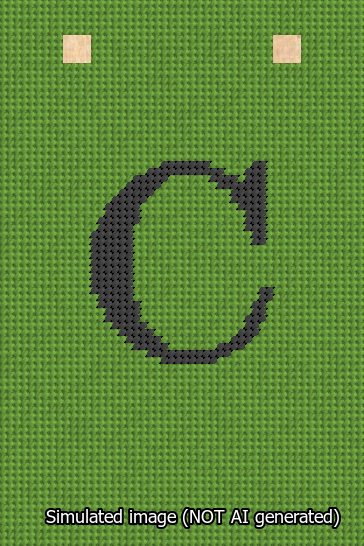 A simulated image of the stitched needlepoint design: Banner 13m Squared C Black on Light Green. Not A.I. generated.