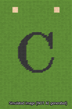 A simulated image of the stitched needlepoint design: Banner 13m Squared C Black on Light Green. Not A.I. generated.