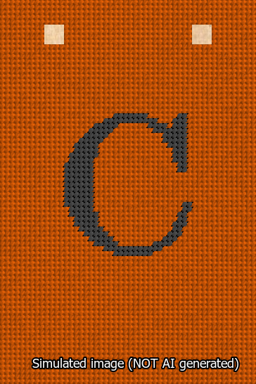 A simulated image of the stitched needlepoint design: Banner 13m Squared C Black on Orange. Not A.I. generated.