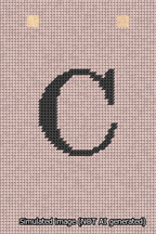 A simulated image of the stitched needlepoint design: Banner 13m Squared C Black on Pink. Not A.I. generated.