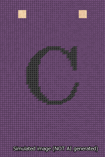 A simulated image of the stitched needlepoint design: Banner 13m Squared C Black on Purple. Not A.I. generated.