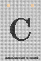 A simulated image of the stitched needlepoint design: Banner 13m Squared C Black on White. Not A.I. generated.
