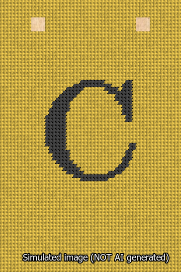 A simulated image of the stitched needlepoint design: Banner 13m Squared C Black on Yellow. Not A.I. generated.