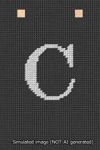 A simulated image of the stitched needlepoint design: Banner 13m Squared C White on Black. Not A.I. generated.