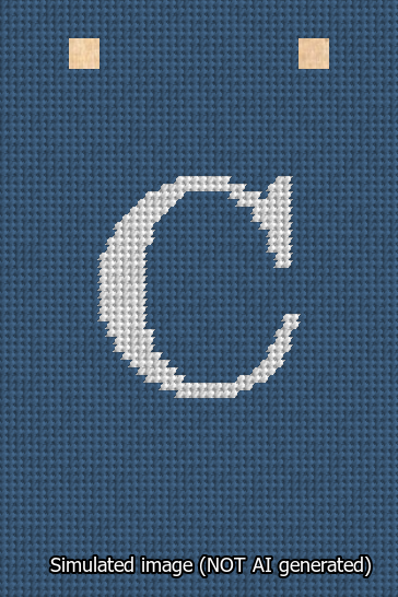 A simulated image of the stitched needlepoint design: Banner 13m Squared C White on Blue. Not A.I. generated.