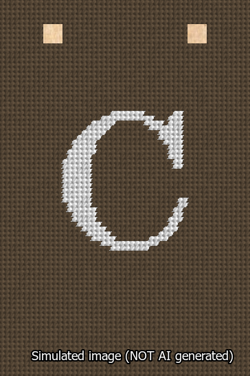 A simulated image of the stitched needlepoint design: Banner 13m Squared C White on Brown. Not A.I. generated.