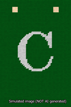 A simulated image of the stitched needlepoint design: Banner 13m Squared C White on Green. Not A.I. generated.