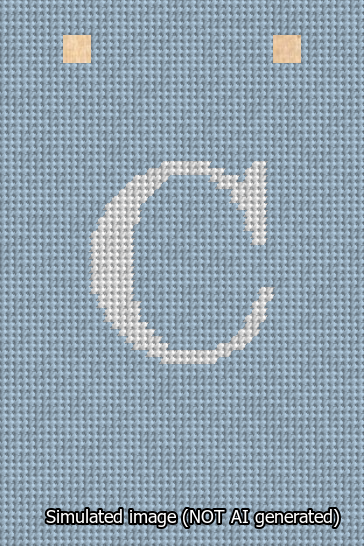 A simulated image of the stitched needlepoint design: Banner 13m Squared C White on Light Blue. Not A.I. generated.