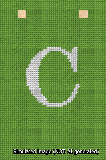 A simulated image of the stitched needlepoint design: Banner 13m Squared C White on Light Green. Not A.I. generated.