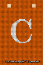 A simulated image of the stitched needlepoint design: Banner 13m Squared C White on Orange. Not A.I. generated.